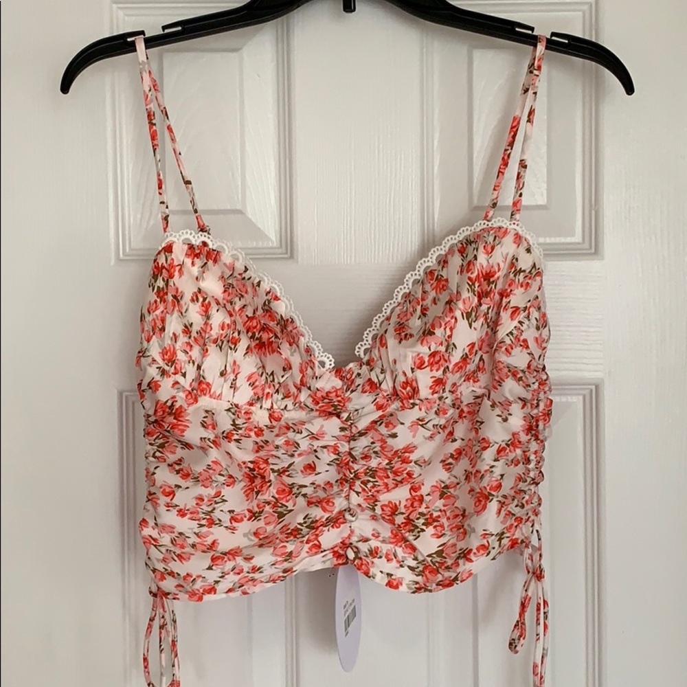 Floral Top with White Trim Lace